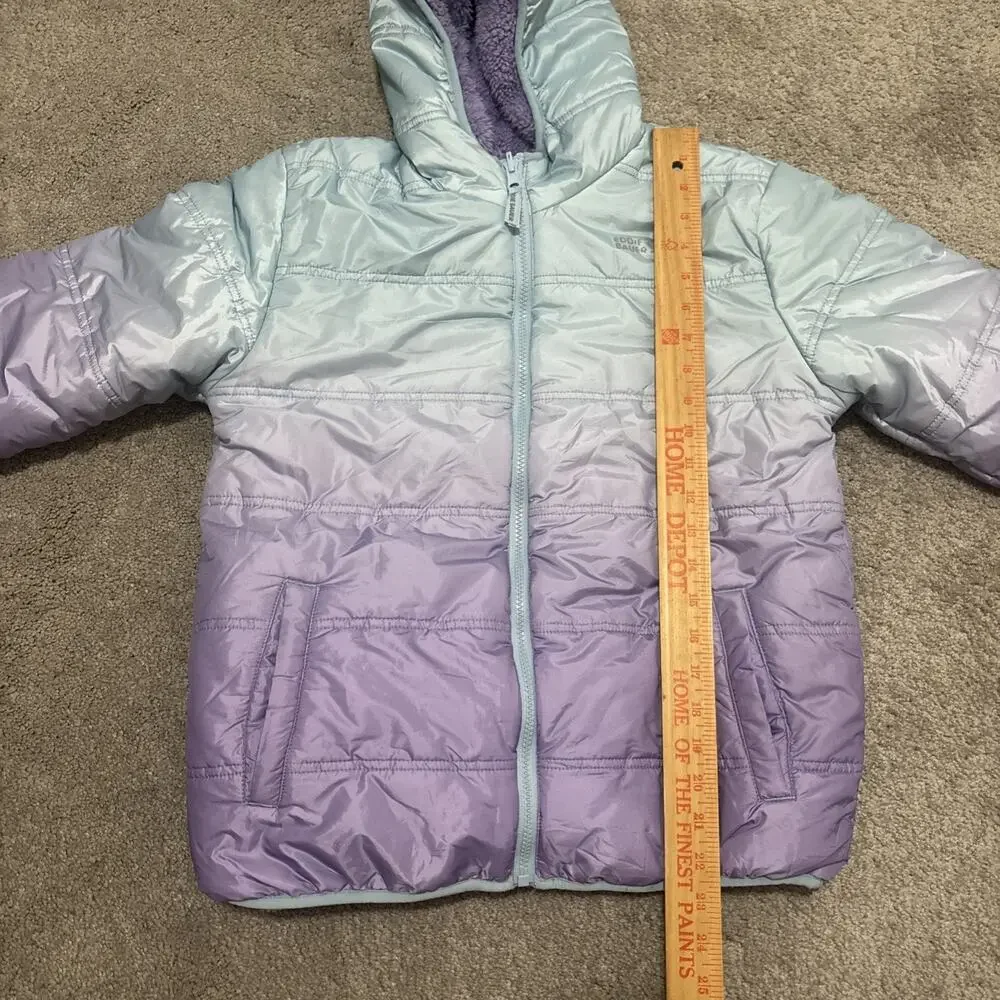 Eddie Bauer Kids Ombre Puffer Jacket L (14/16) Fleece Blue Purple Reversible